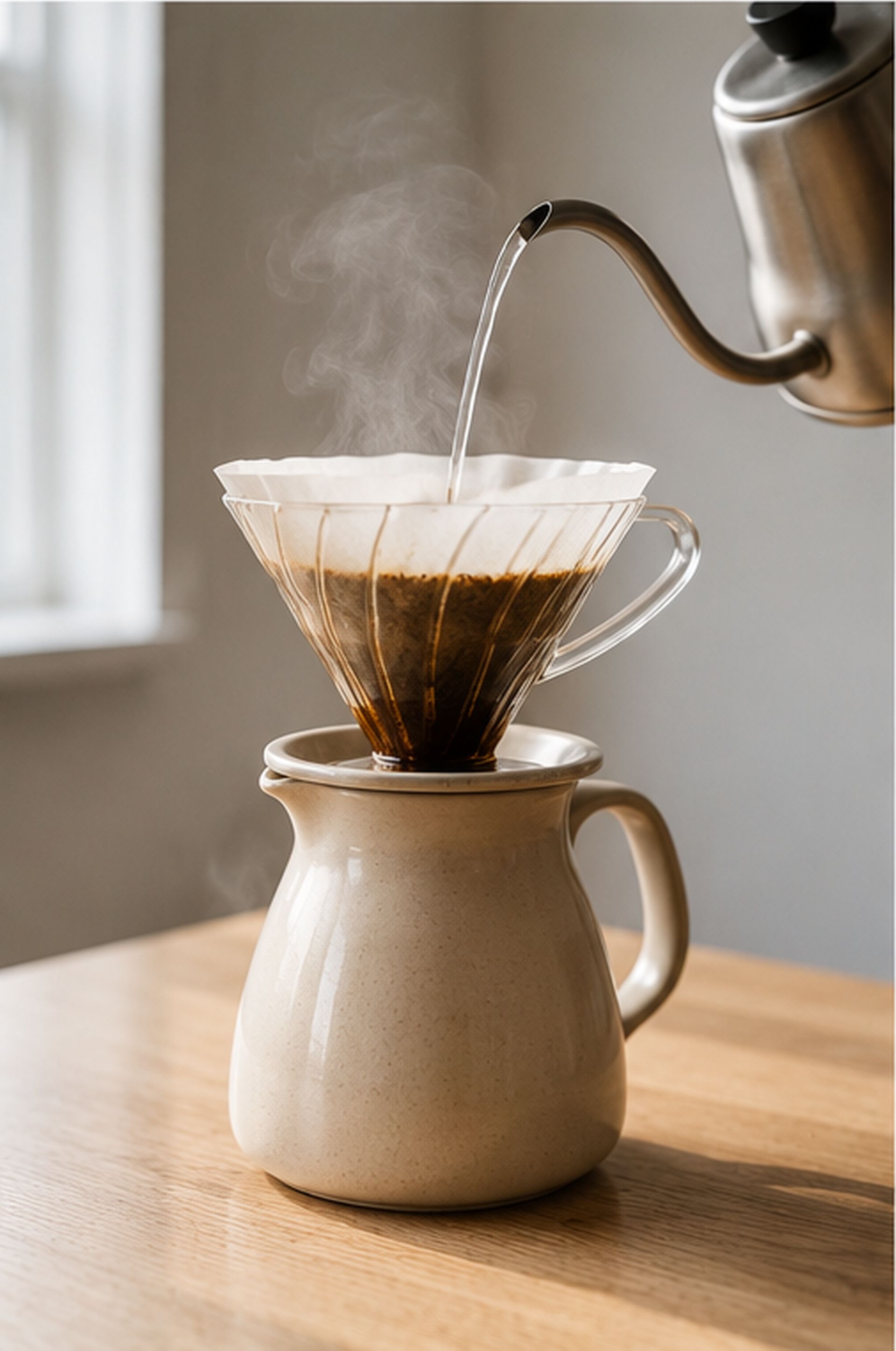 Filterkaffee — Von Hand aufgegossen, wechselndes Anbauland. Wer fragt, bekommt die ganze Geschichte. Wer nicht fragt, auch.